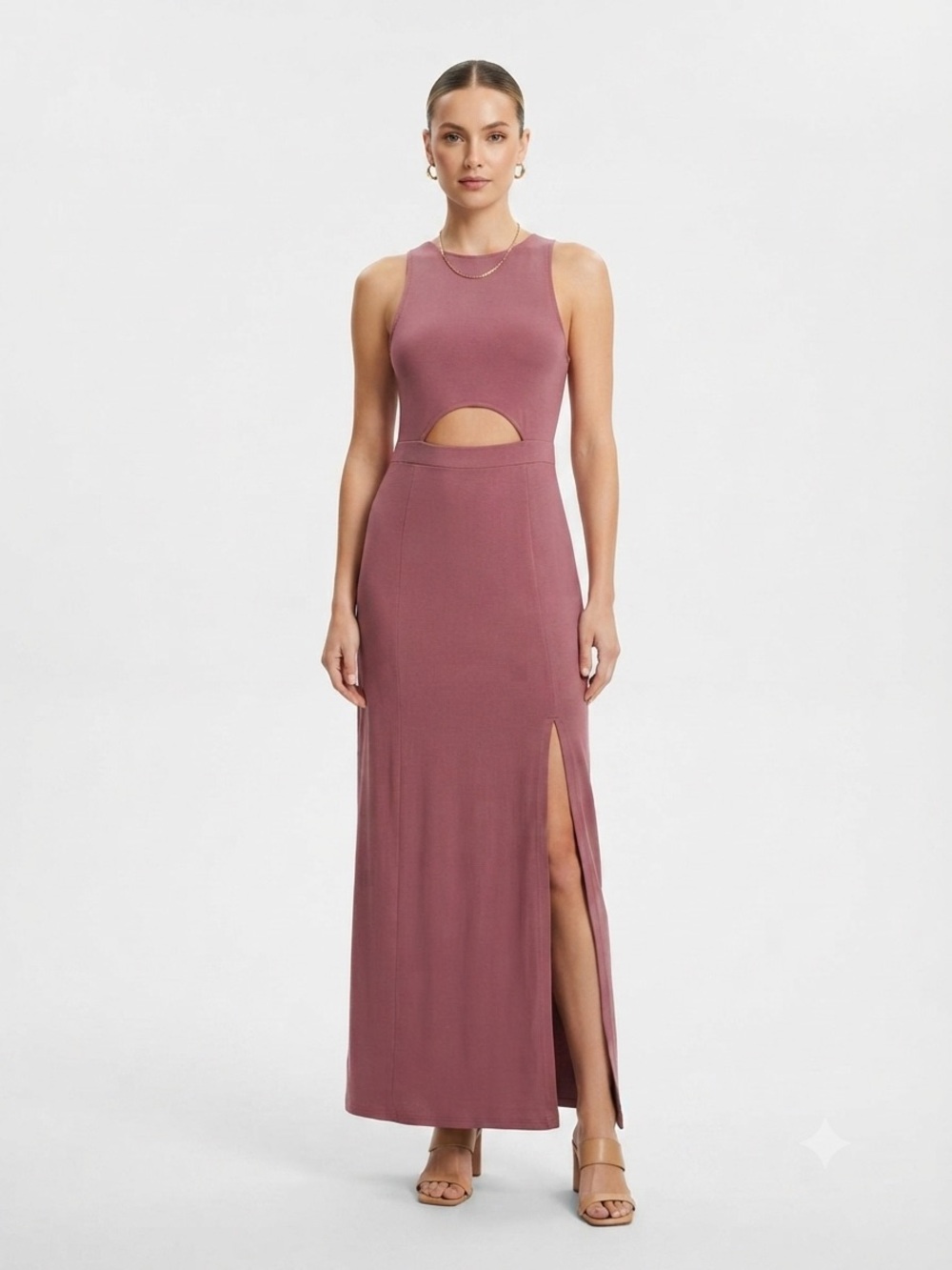 Express Cutout Maxi Dress Womens XS Dusty Rose Mauve Slit Long Dress Resort Chic